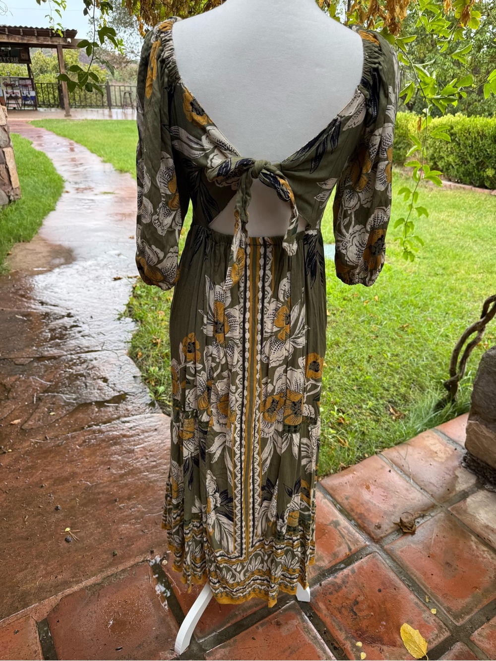 Angie Olive Maxi Dress with Mustard Floral Print - Picture 3 of 7